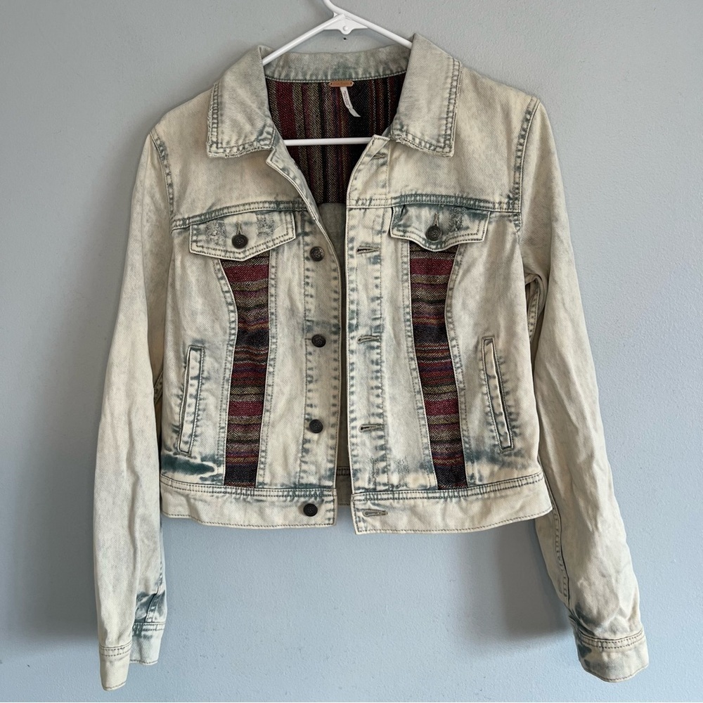 Free People Womens Baja Jean Jacket Trash White Wash Denim Sz 6 Distressed - Picture 3 of 16